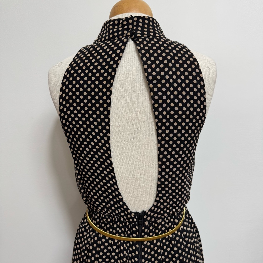 Alice + Olivia Mikeala High Neck Blouson Belt Mini Dress Silk Medium Polka Dots - Picture 7 of 16